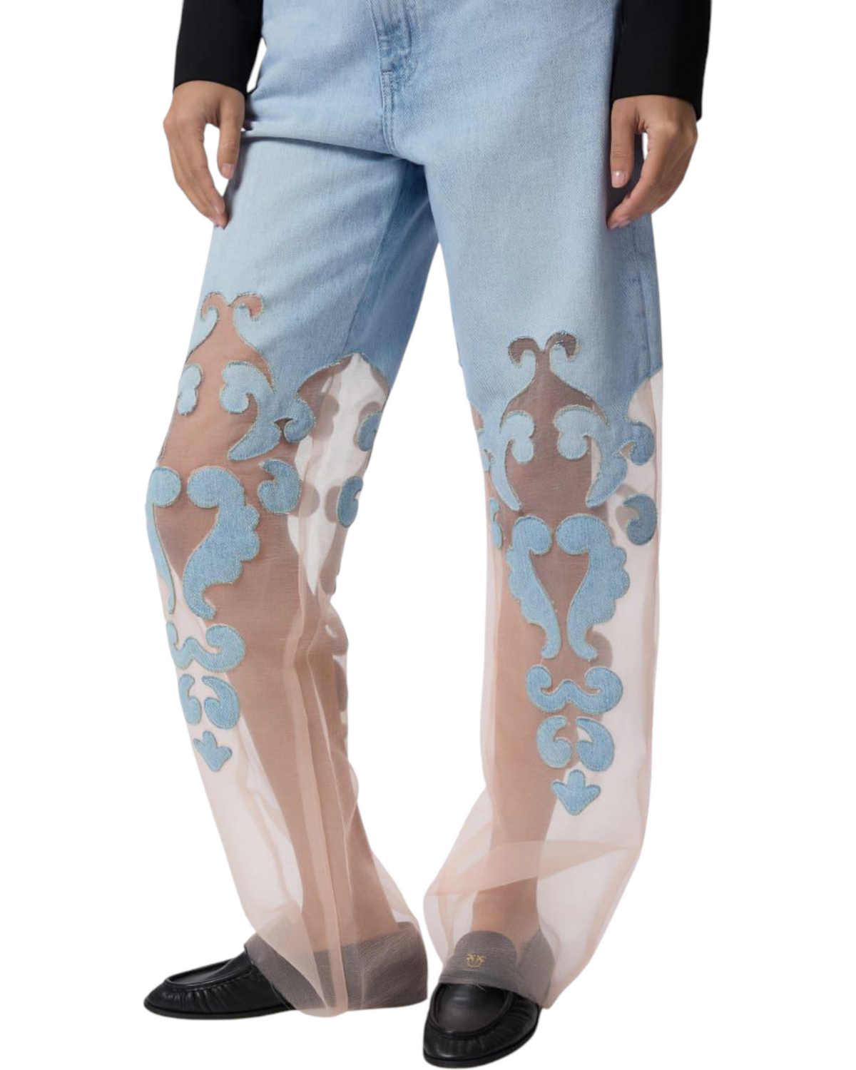 Τζιν με φαρδιά μπατζάκια και διαφανή οργάντζα NASSER