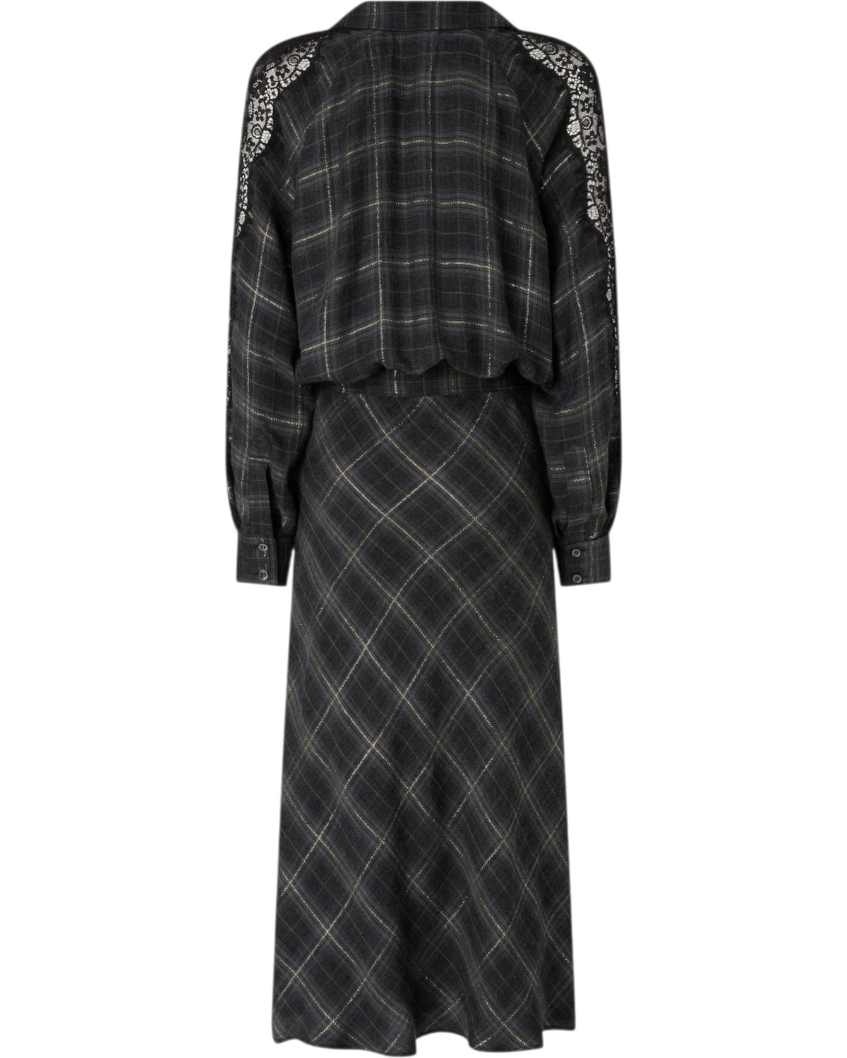 Μακρύ καρό φόρεμα με δαντέλα OSANE