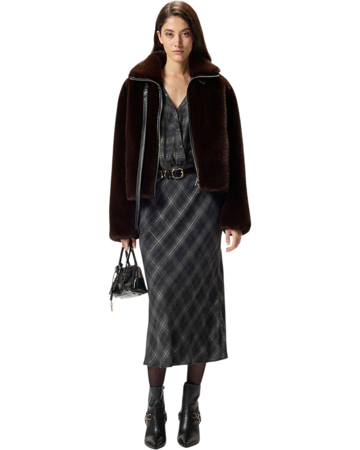 Μακρύ καρό φόρεμα με δαντέλα OSANE