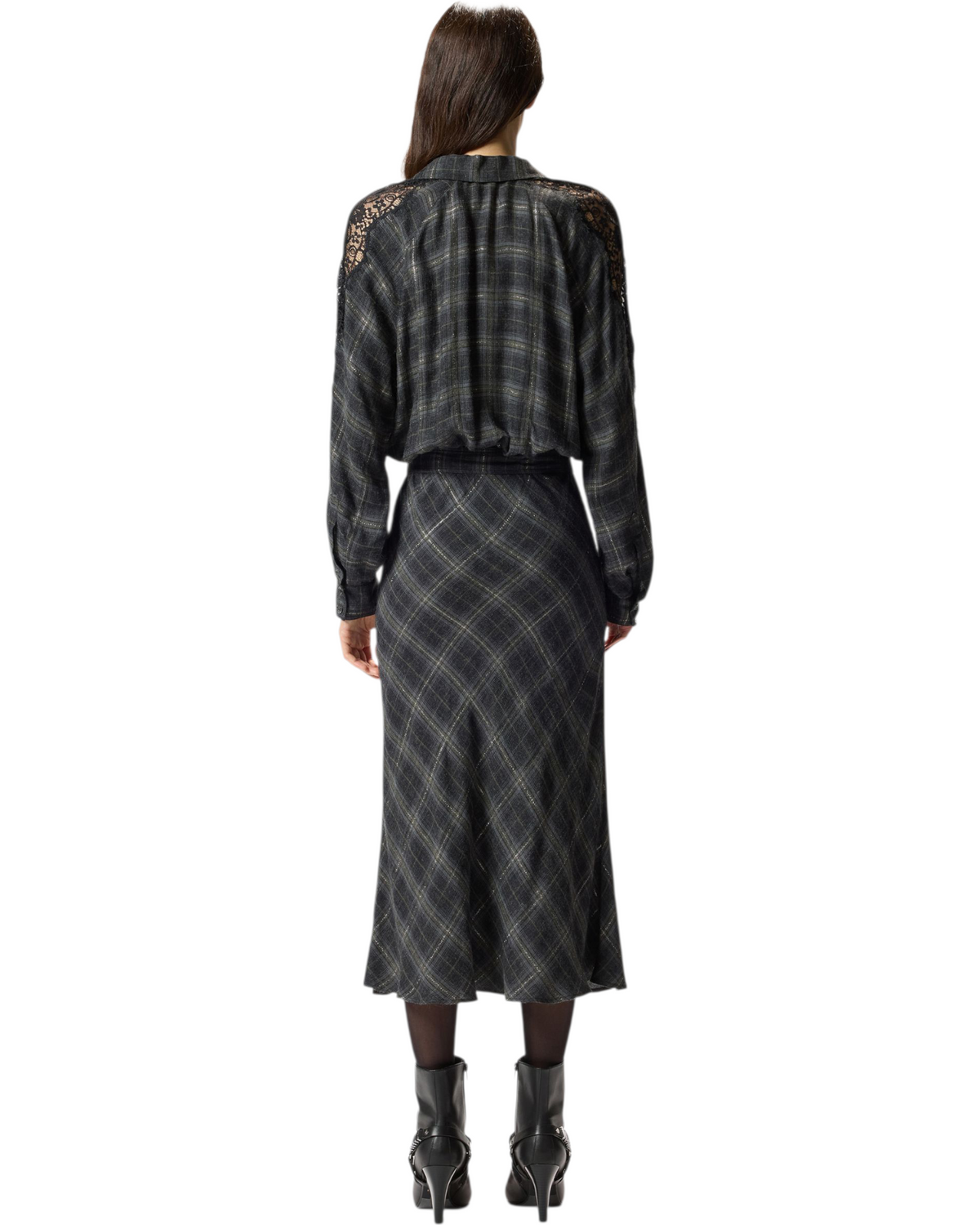 Μακρύ καρό φόρεμα με δαντέλα OSANE