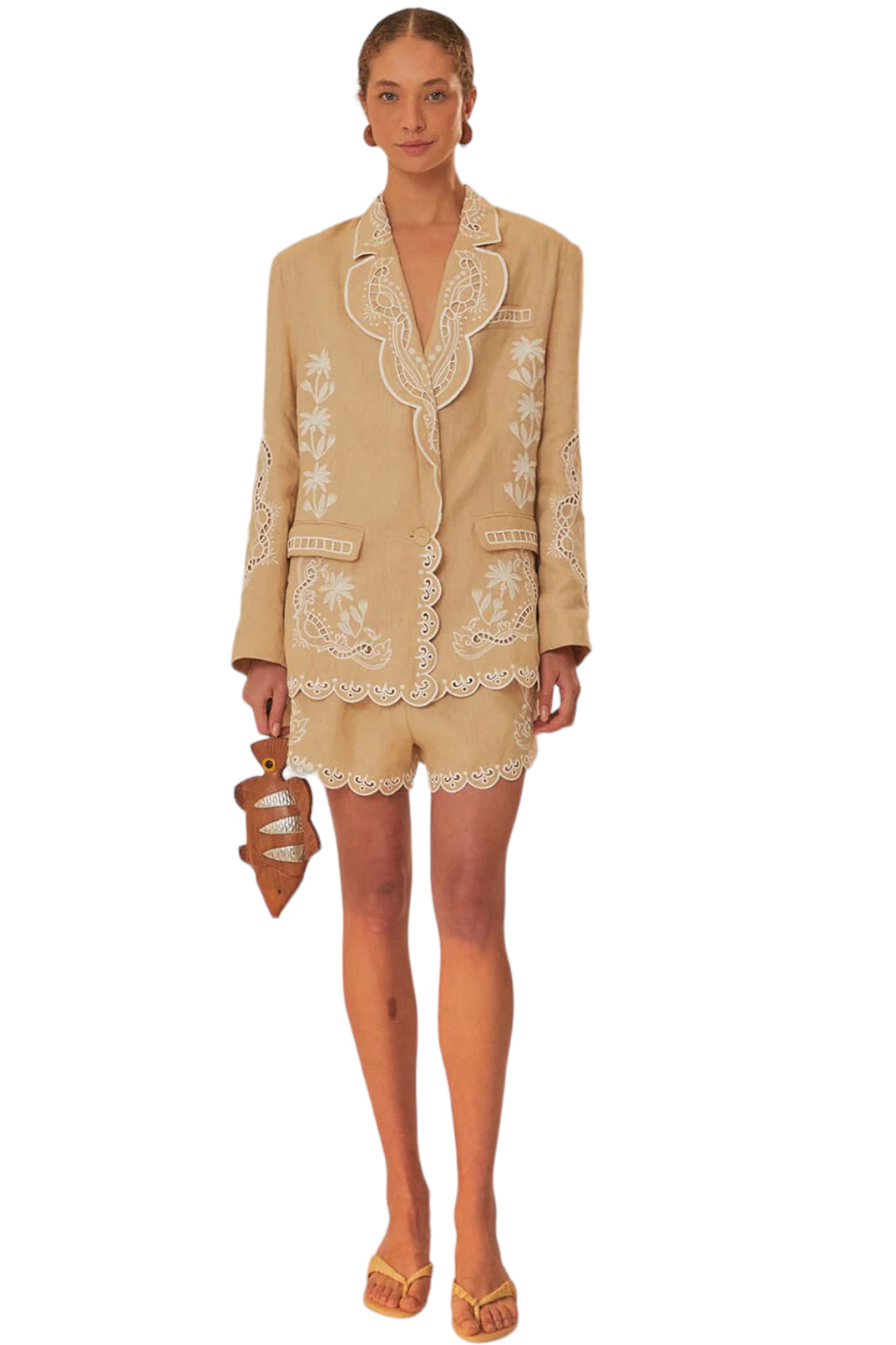 Blazer λινό με κεντήματα