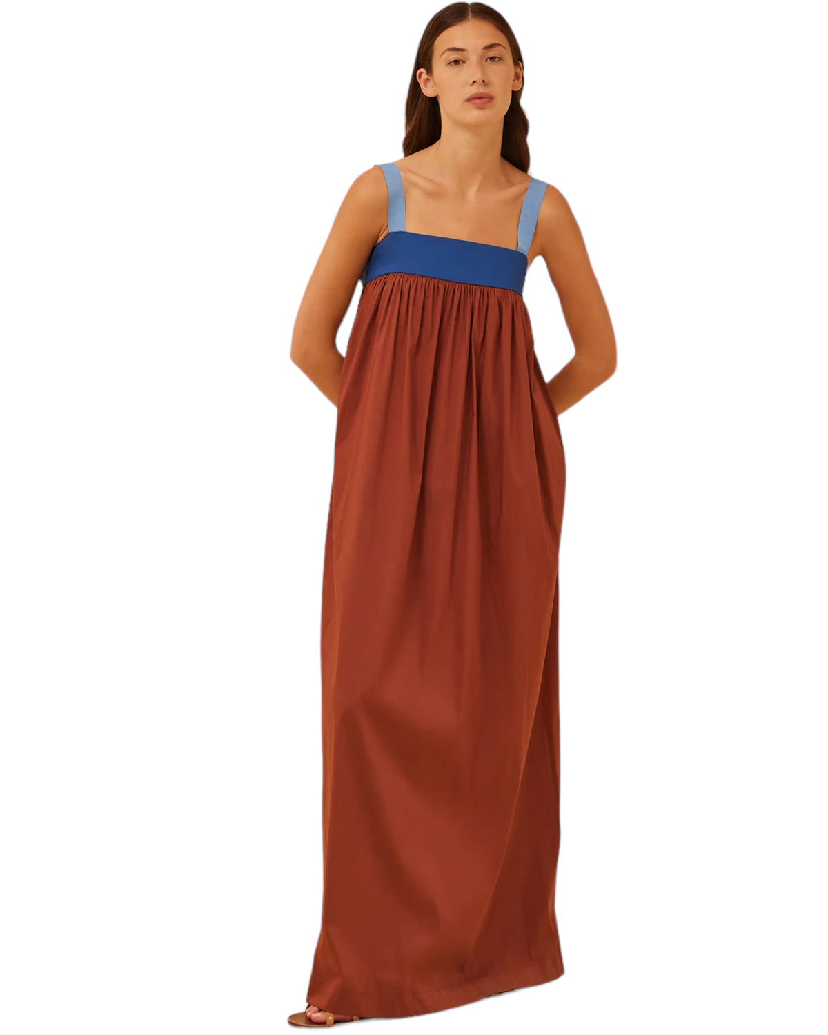 Φόρεμα Maxi με δίχρωμη ποπλίνα