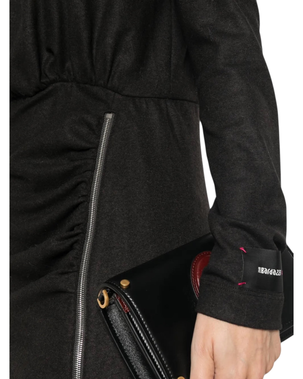 Μίντι φόρεμα με φερμουάρ και σούρες στη μέση με αγκράφα ANTHURIUM