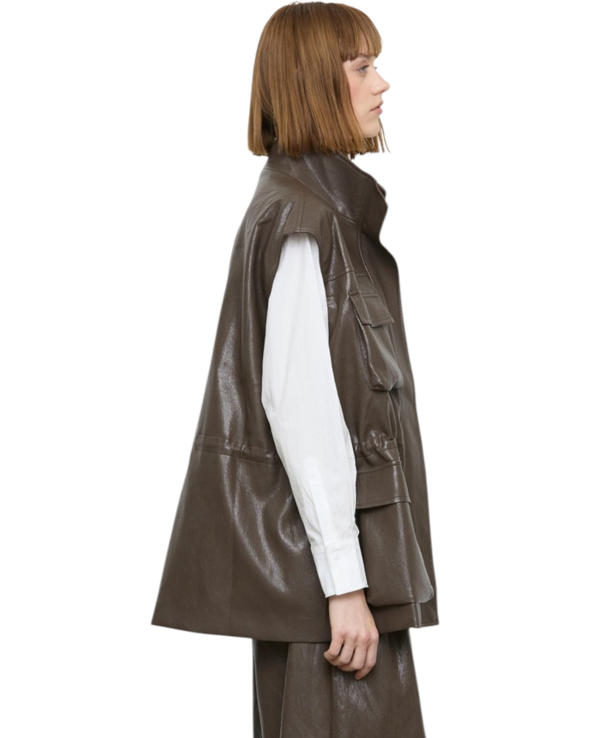Γιλέκο από eco leather με τσέπες