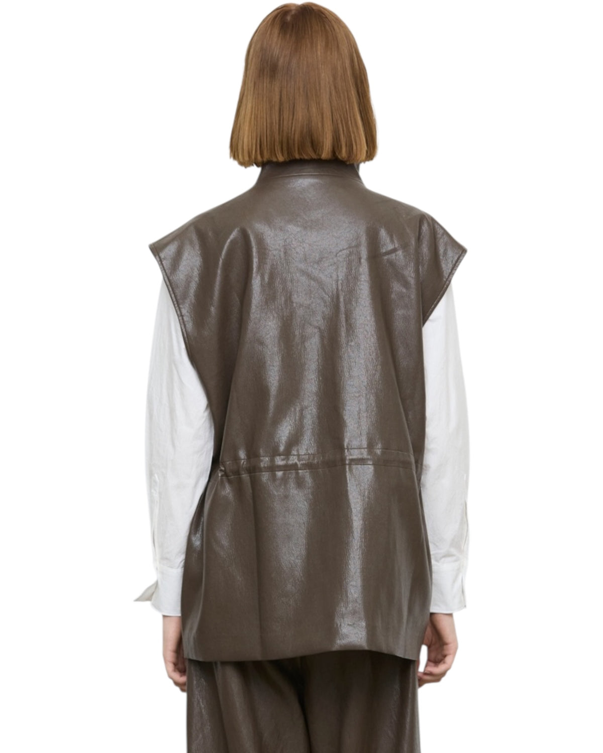 Γιλέκο από eco leather με τσέπες