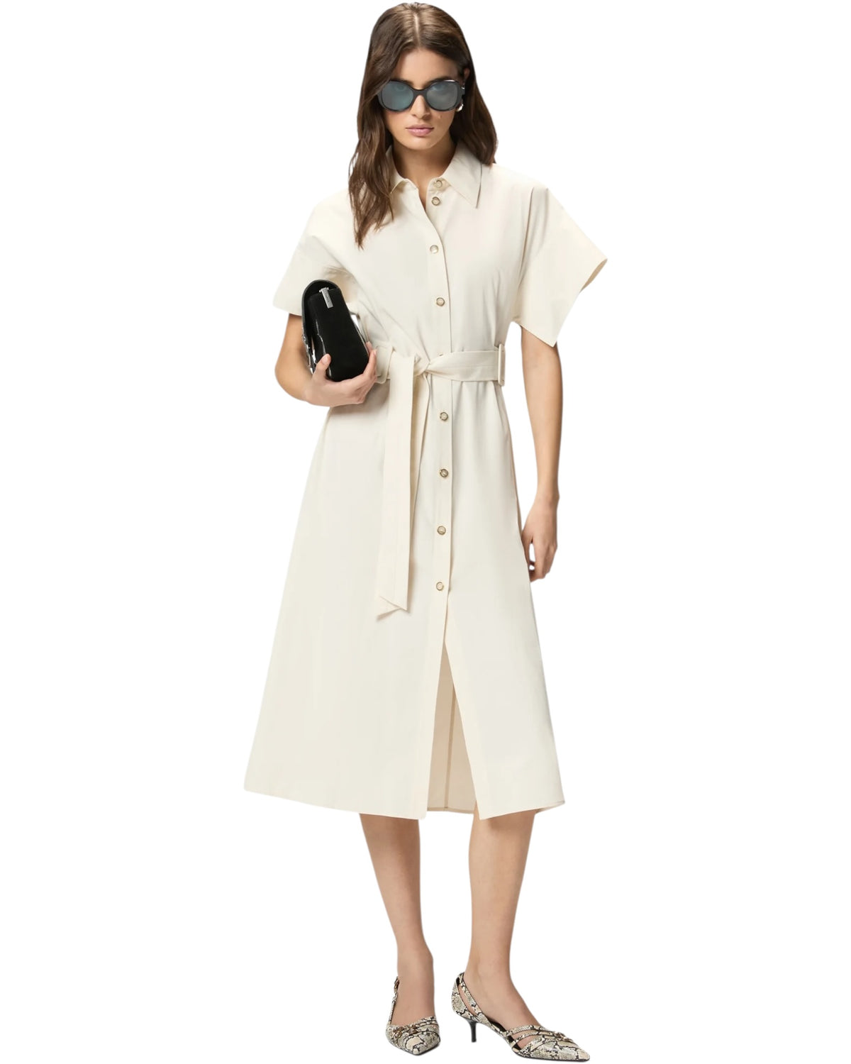 Midi σεμιζιέ φόρεμα με ζώνη ALESHA