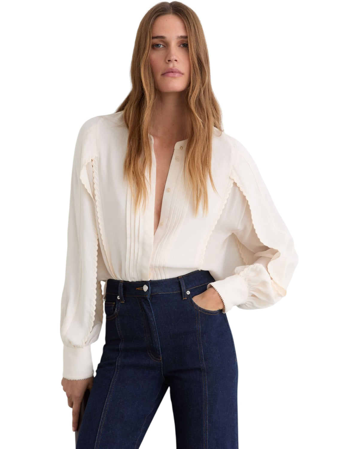 Πλισέ κεντημένη μακρυμάνικη μπλούζα MADDIE