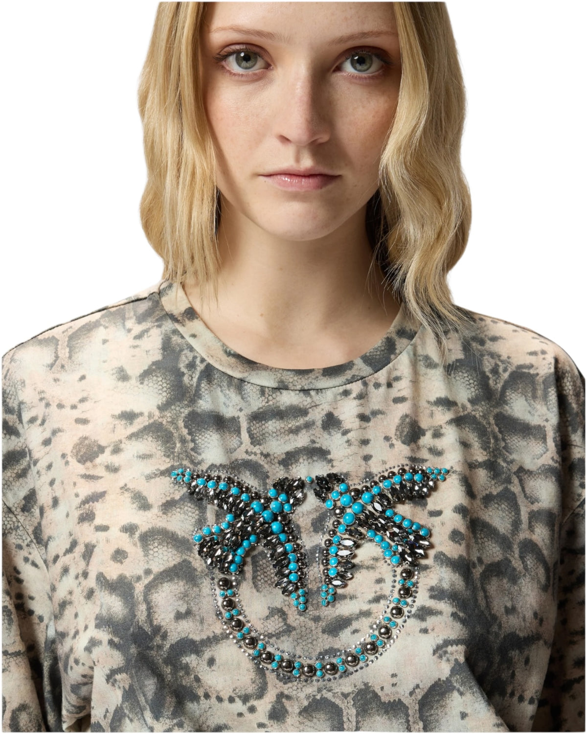 Κοντό μπλουζάκι με τύπωμα φίδι και Love Birds TERNI