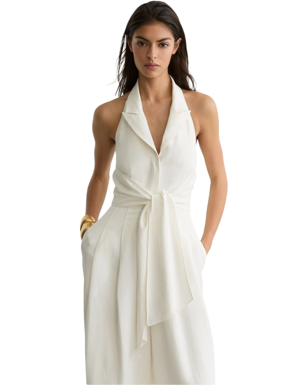 Ολόσωμη φόρμα με φαρδιά μπατζάκια και δεσίματα μπροστά TAYA