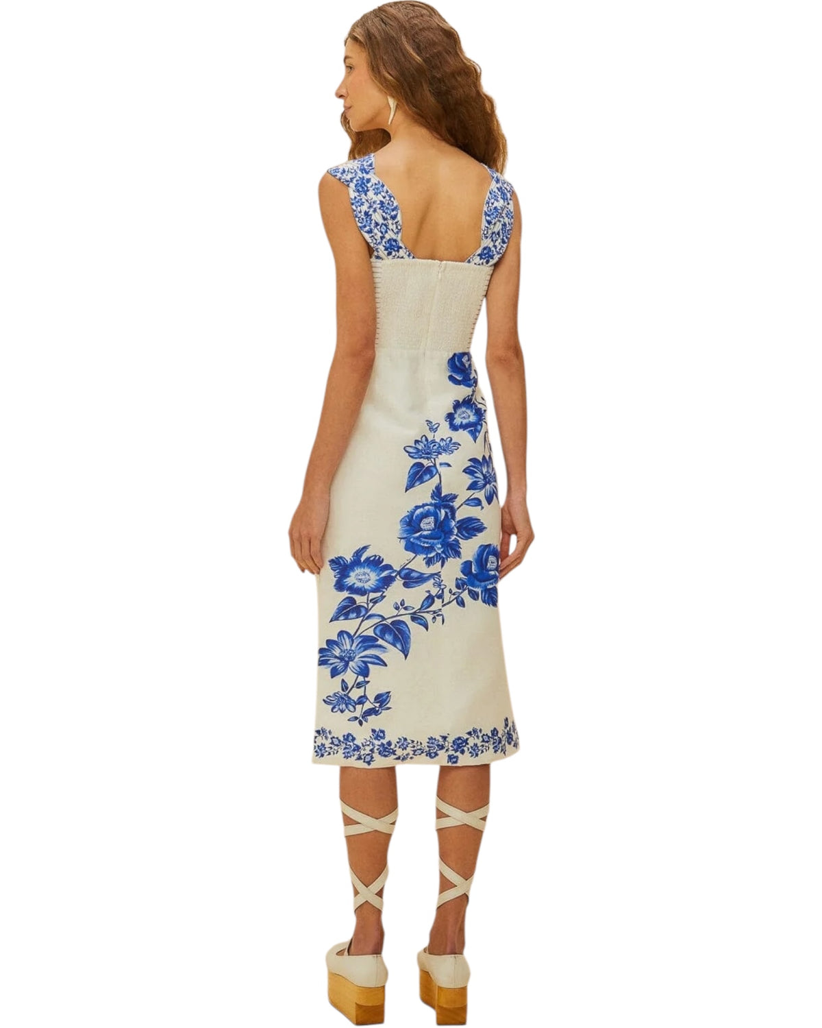 Εκρού φλοράλ μίντι φόρεμα CASCADE