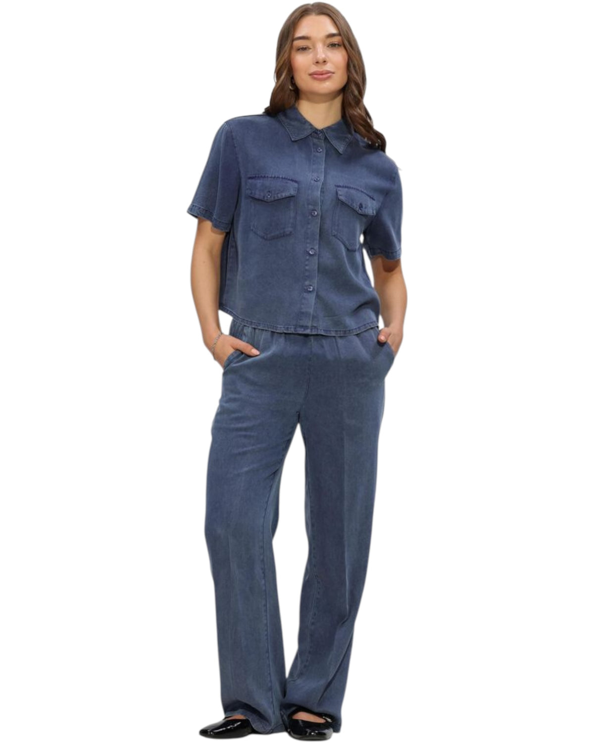 Denim κοντομάνικο πουκάμισο AMARA