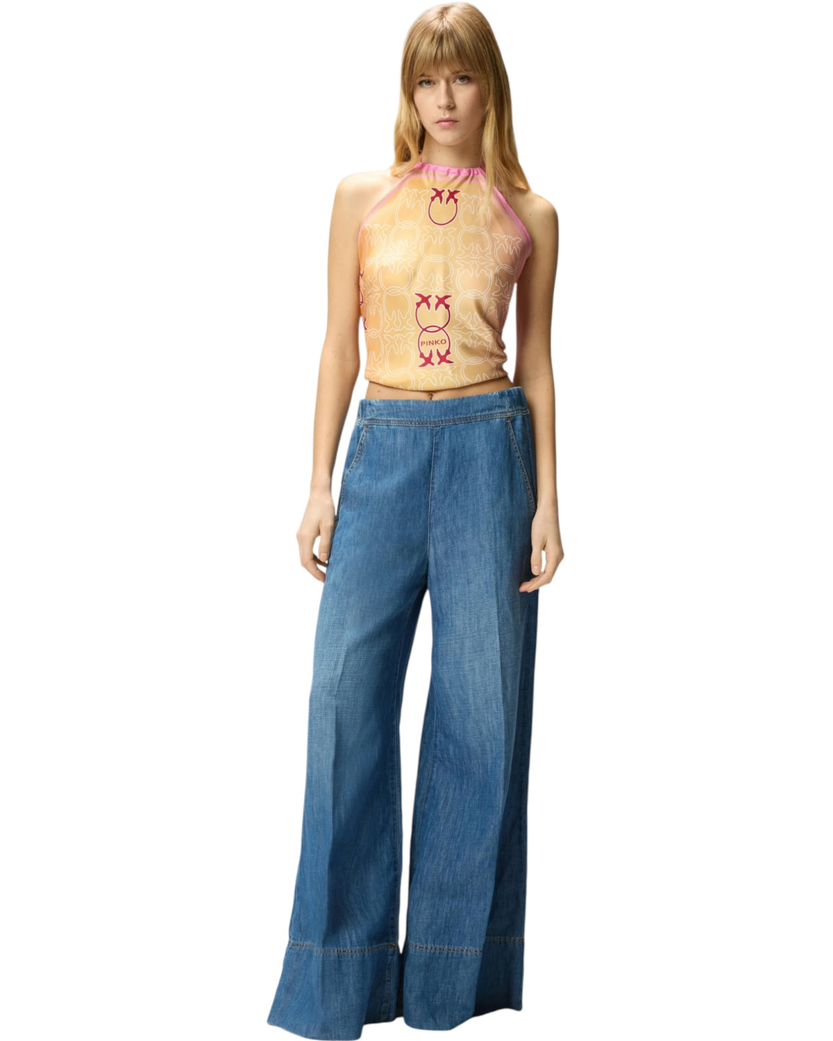 Φαρδύ τζιν παντελόνι από σύμμεικτο λινό denim SPIAGGIA PANTALONE