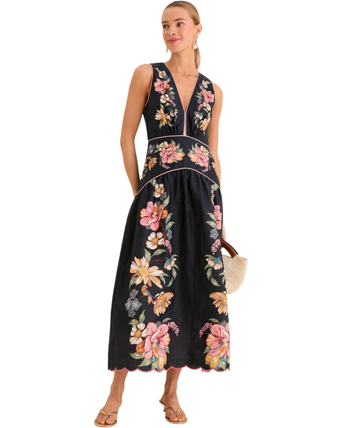 Midi λινό φόρεμα με floral print MAIRA
