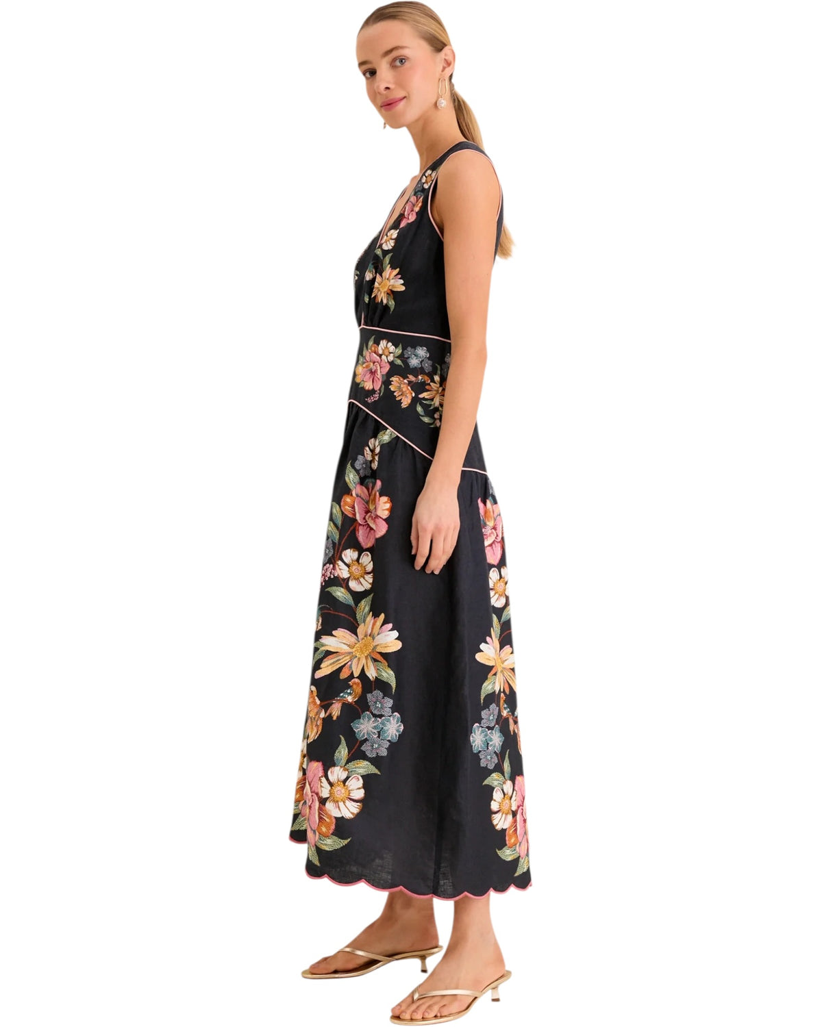 Midi λινό φόρεμα με floral print MAIRA