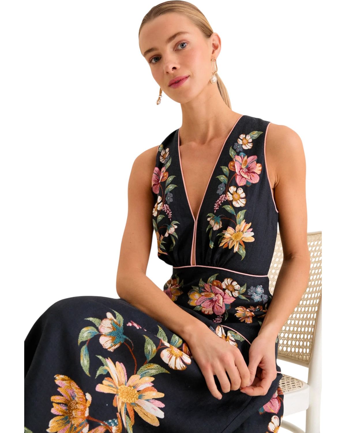 Midi λινό φόρεμα με floral print MAIRA