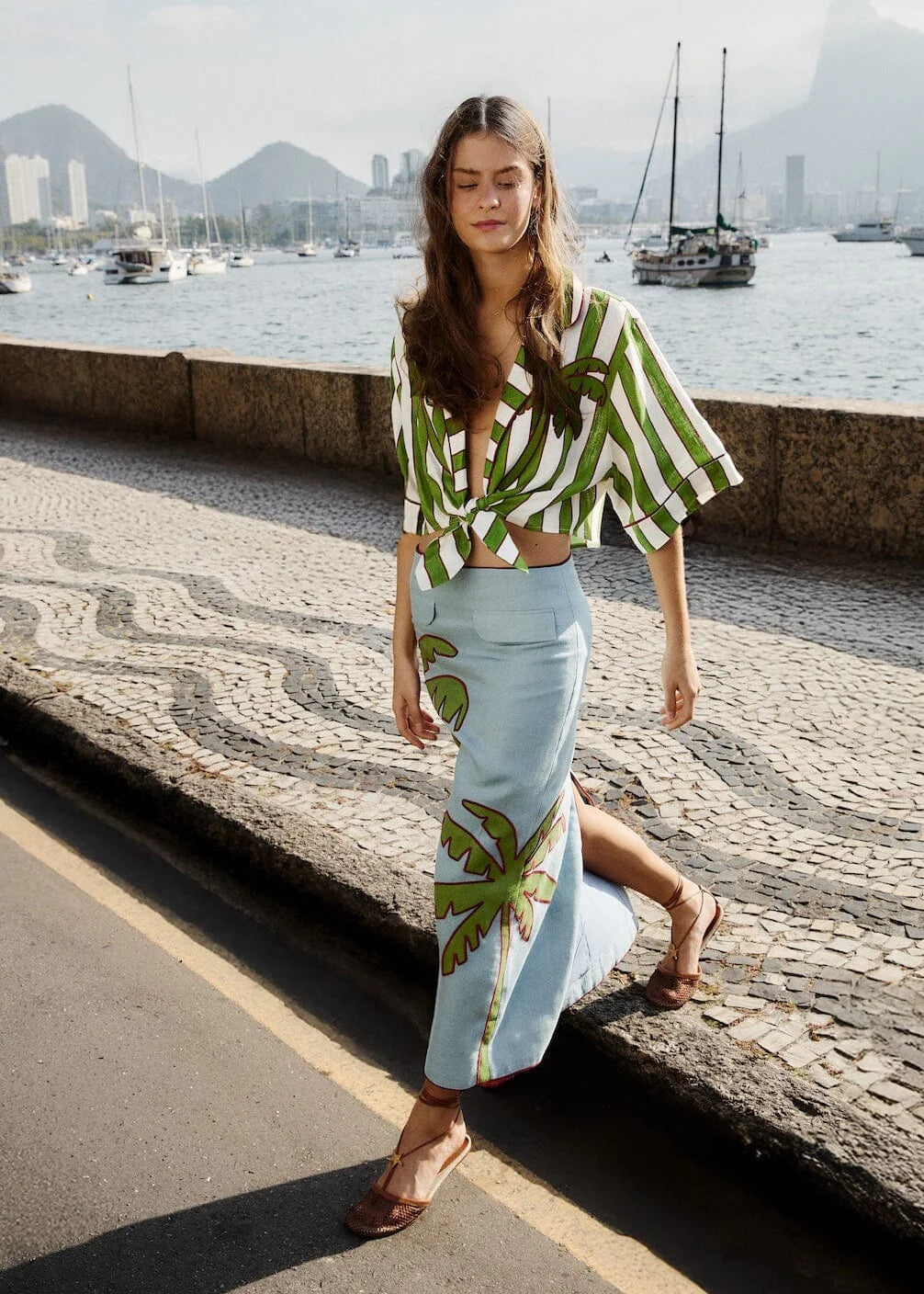 Maxi φούστα με κέντημα BLUE EMBROIDERED PALM TREE