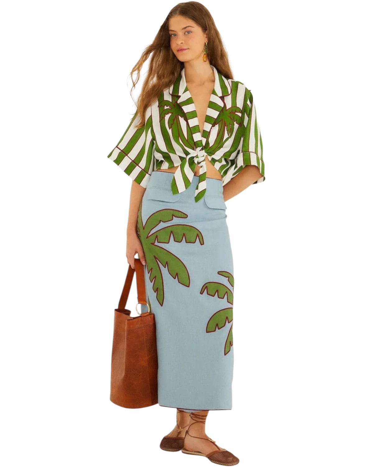 Maxi φούστα με κέντημα BLUE EMBROIDERED PALM TREE