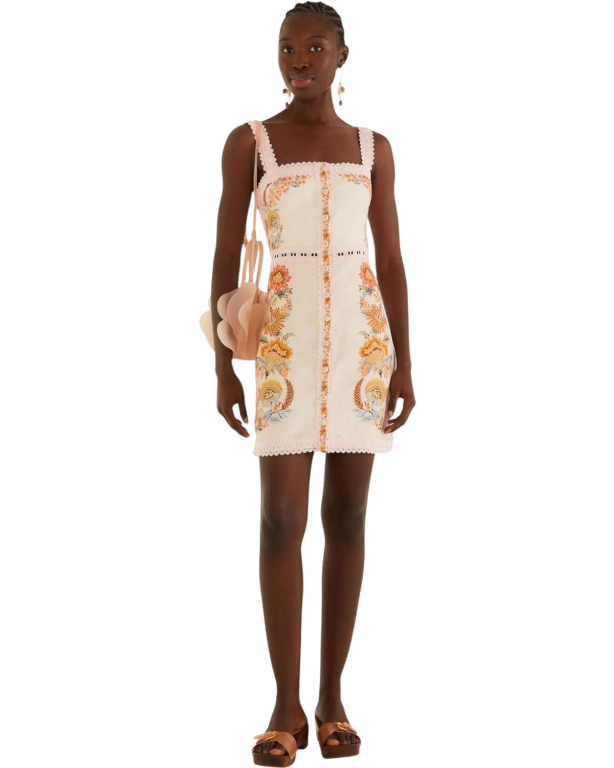 Mini φόρεμα από λινό με δαντέλα και κουμπιά LIGIA SLEEVELESS MINI