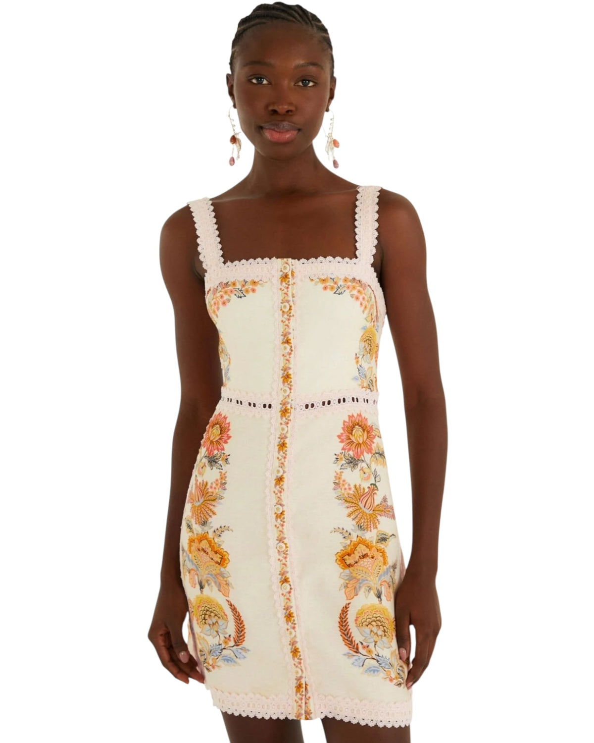 Mini φόρεμα από λινό με δαντέλα και κουμπιά LIGIA SLEEVELESS MINI