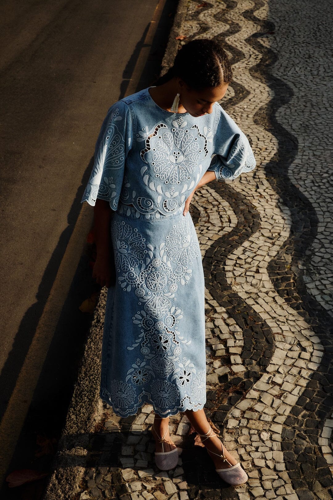 Midi φούστα με κυματιστό τελείωμα DENIM RICHELIEUX MIDI