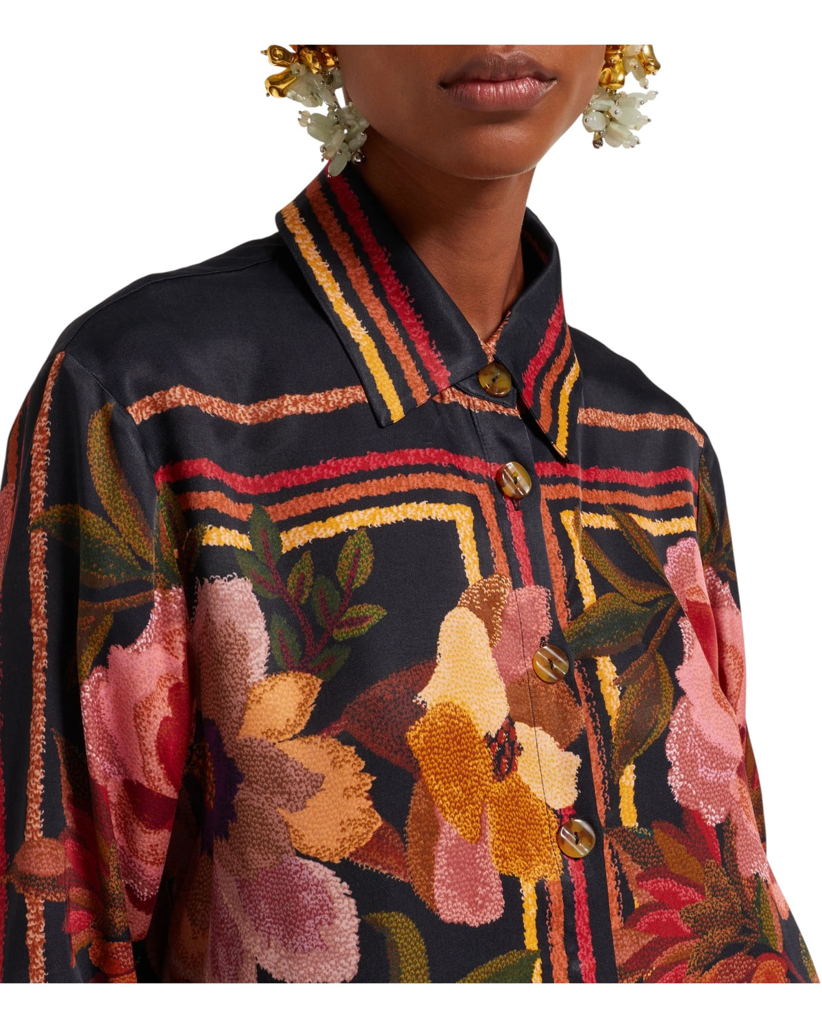 Μαύρο πουκάμισο από βισκόζη με λουλούδια