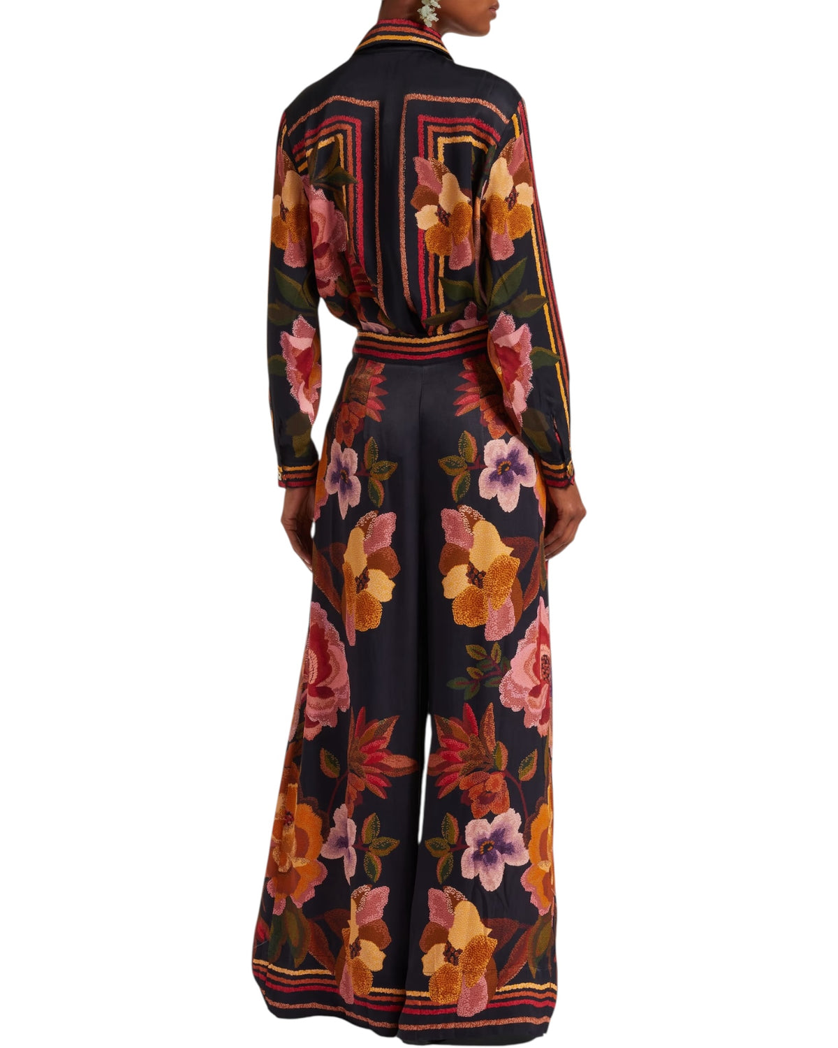 Ψηλόμεσο παντελόνι με φλοράλ στάμπα και φαρδιά μπατζάκια