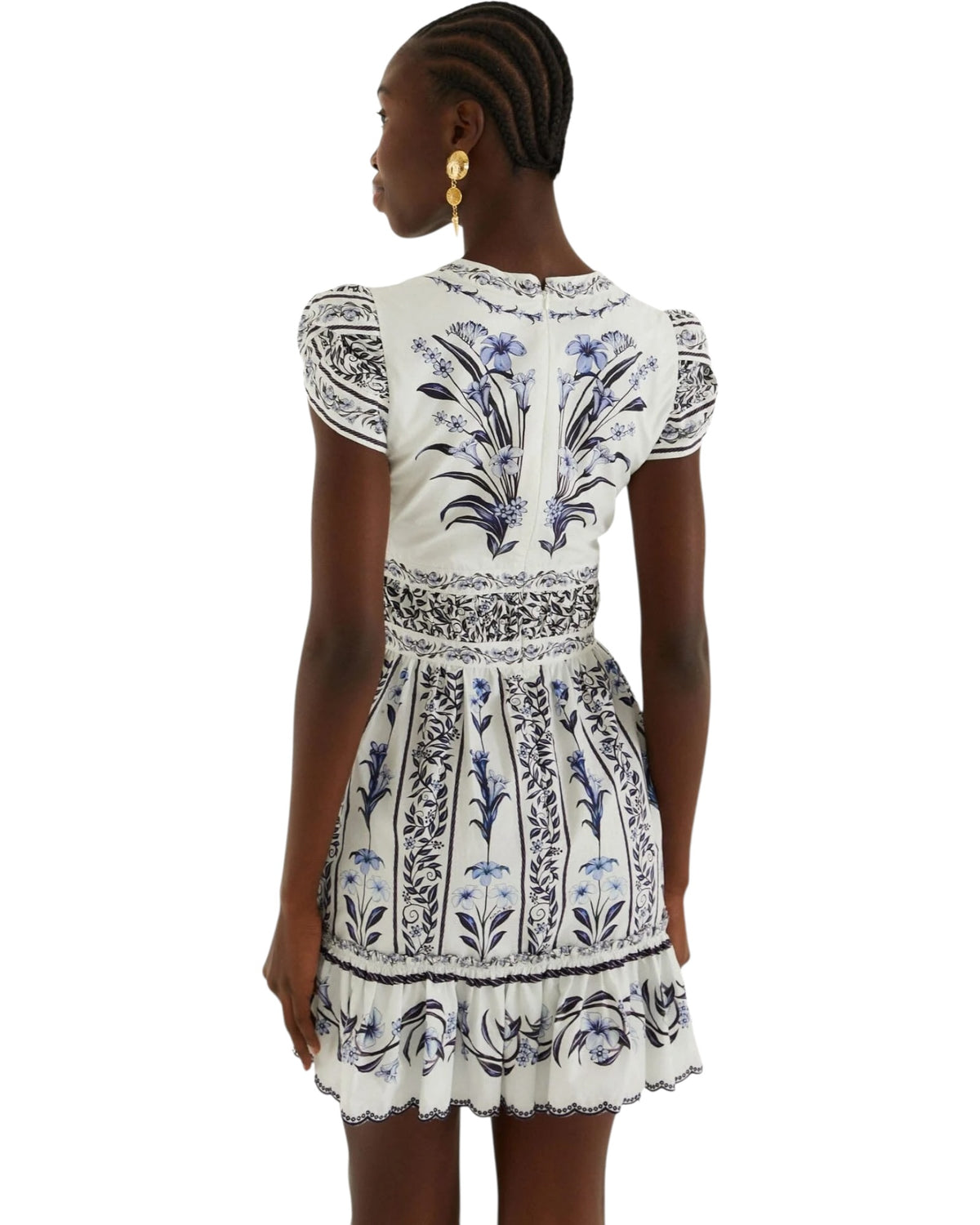 Mini φόρεμα με βολάν και λουλούδι FLOWERS ARCH OFF-WHITE MINI