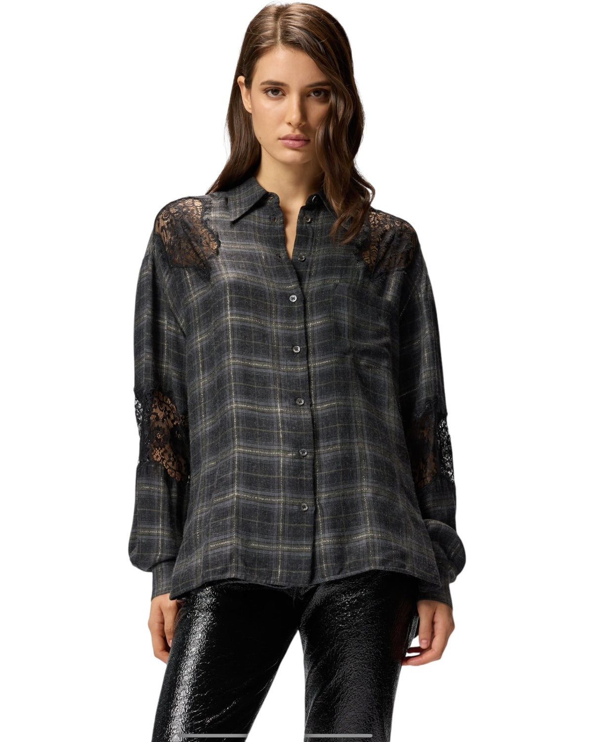 Καρό πουκάμισο με δαντέλα REINA