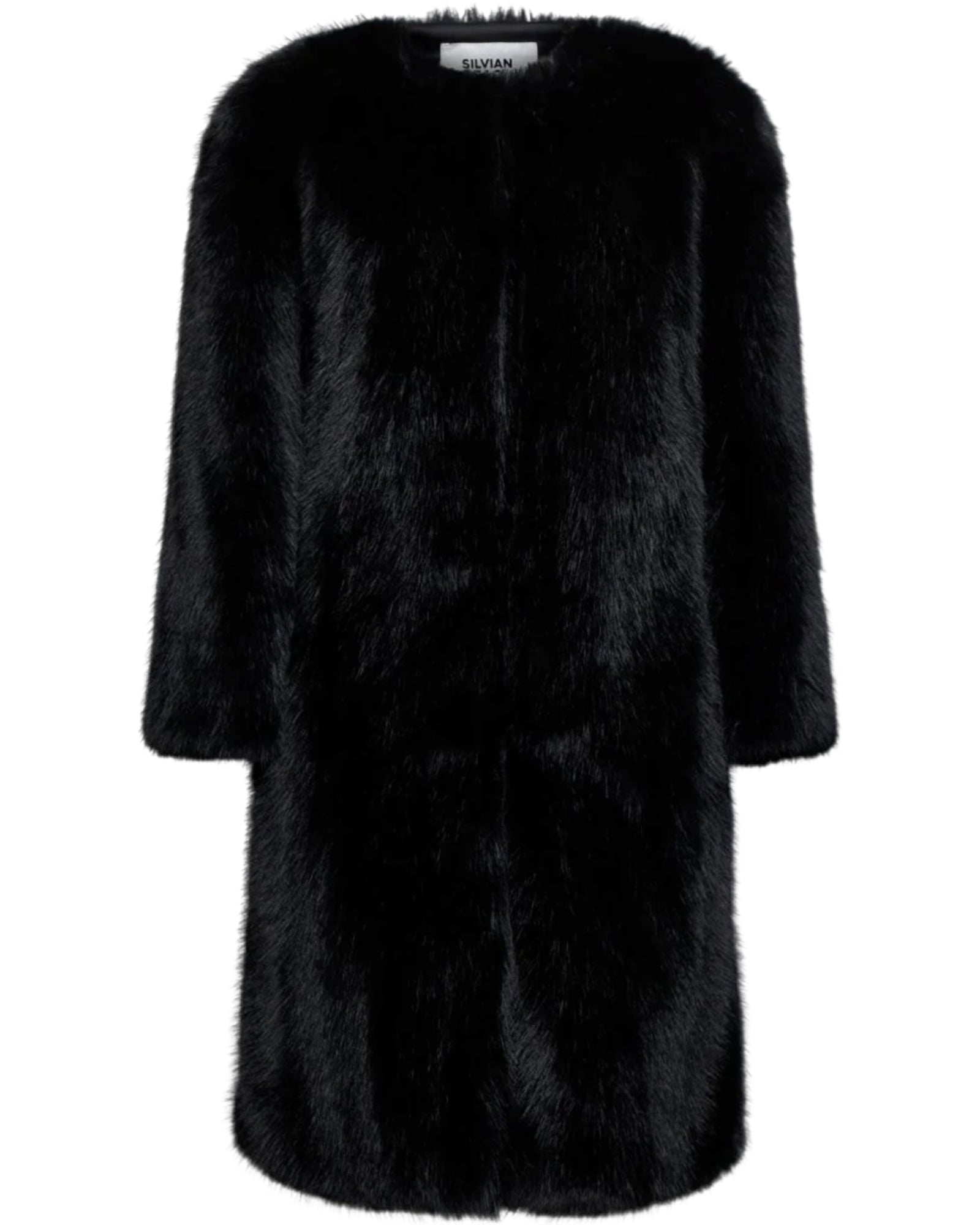 Μακρύ μαύρο παλτό από ψεύτικη γούνα ANAITZ