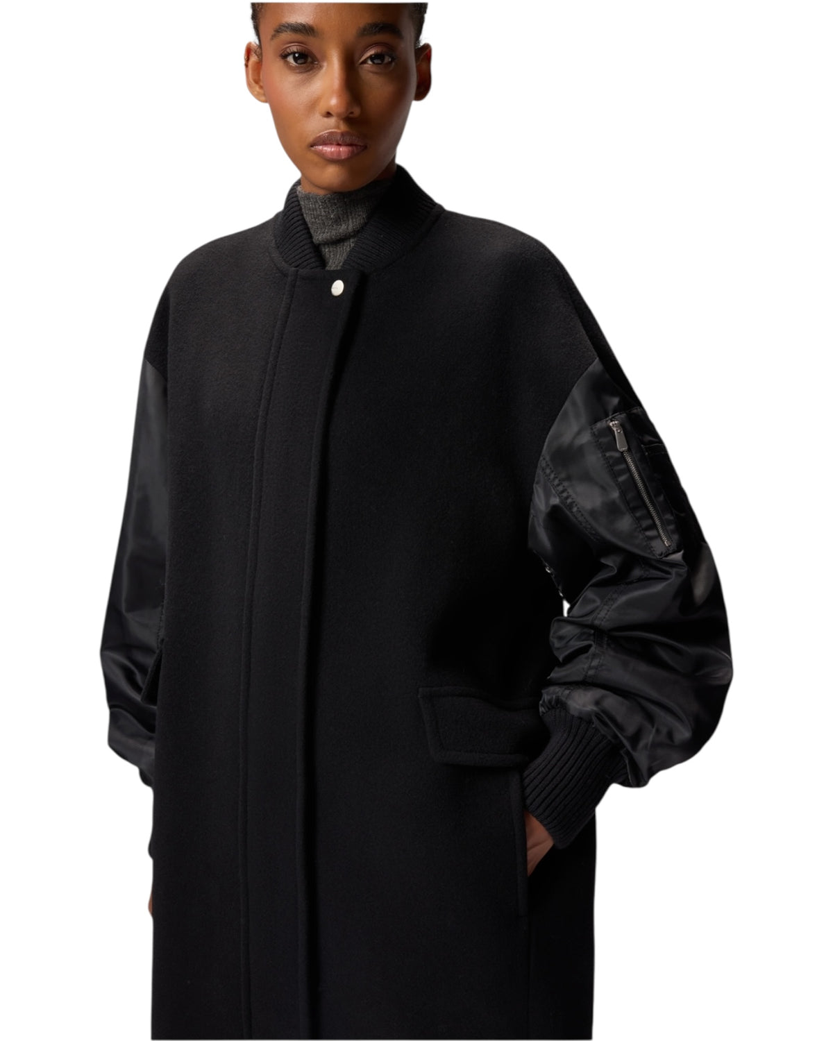 Μακρύ σατέν και υφασμάτινο παλτό MAPUR