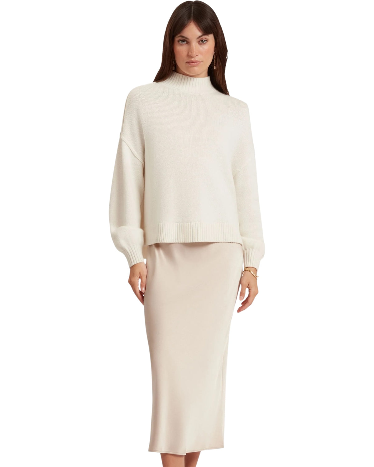 Σατέν slip dress 2 σε 1 με πλεκτό πουλόβερ HARISA