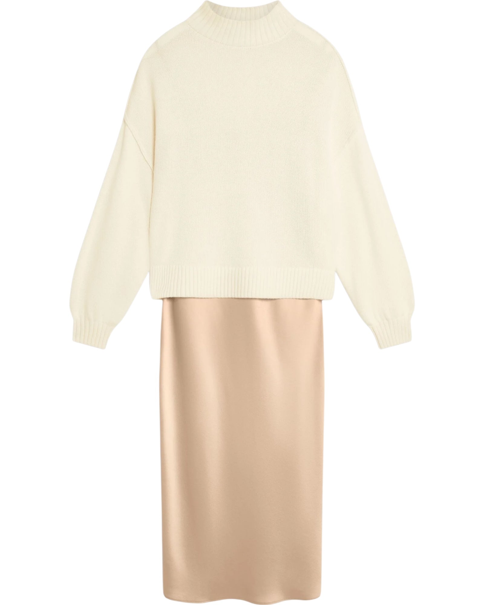 Σατέν slip dress 2 σε 1 με πλεκτό πουλόβερ HARISA