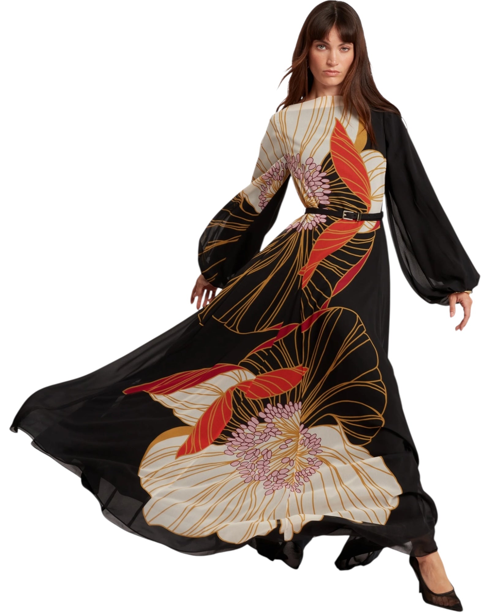 Maxi φόρεμα με μακριά μανίκια CAMMELI