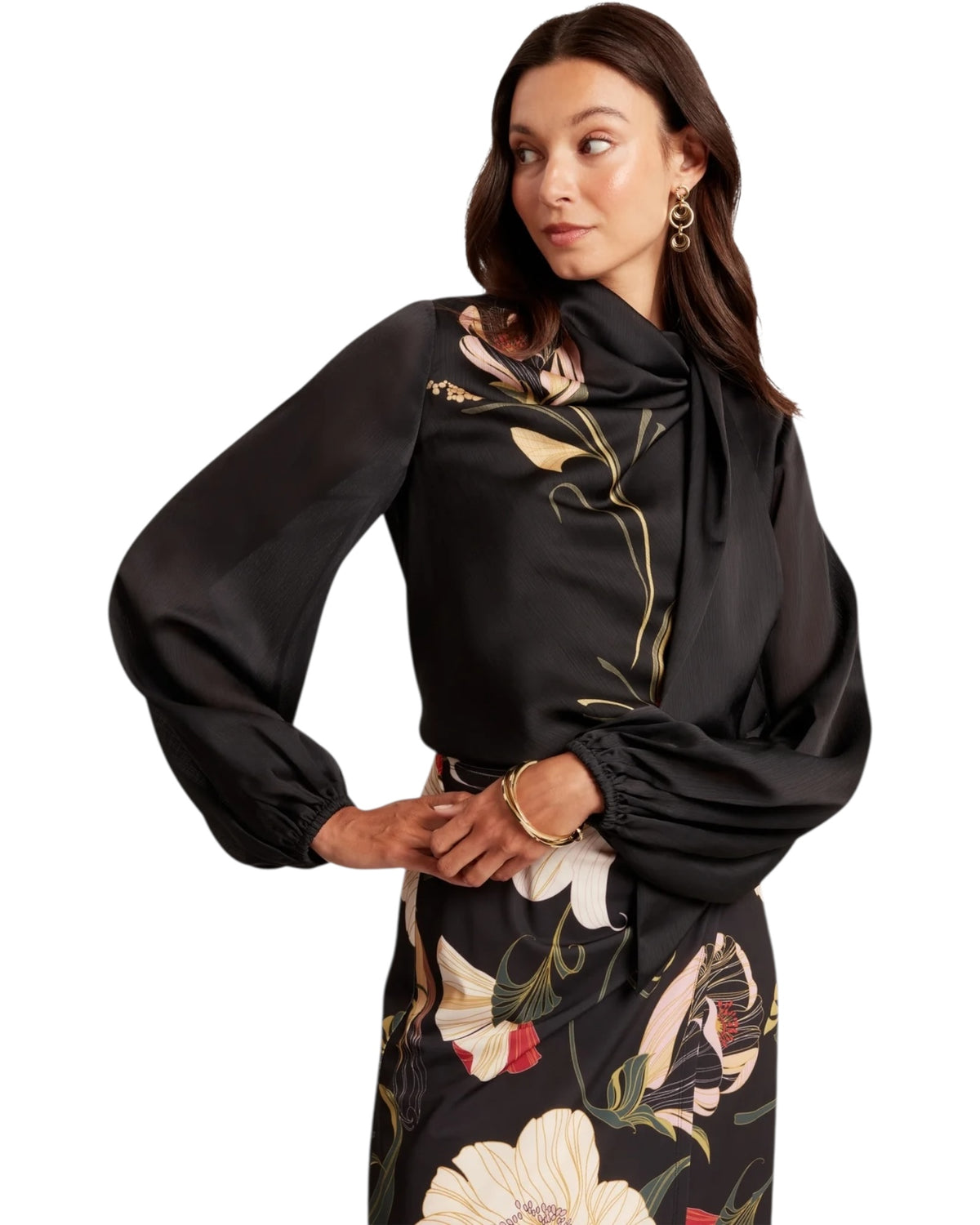 Μπλούζα με μακριά μανίκια και δέσιμο στο λαιμό ORTUGA