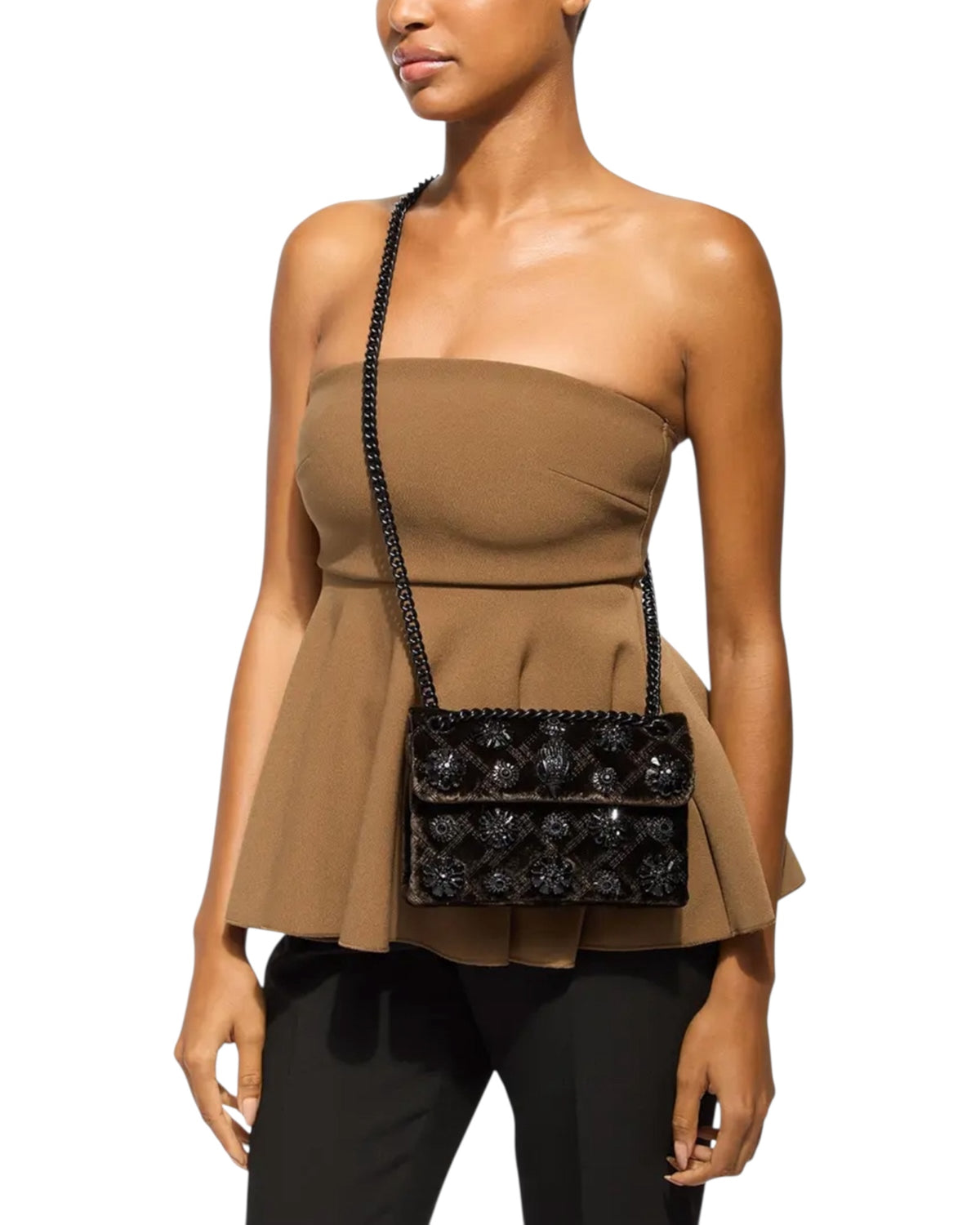 Τσάντα crossbody με κρυστάλλινα διακοσμητικά VELVET MINI KENSINGTON