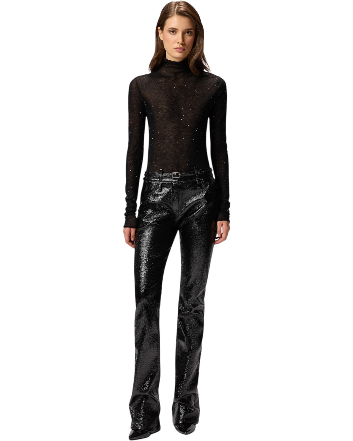 Παντελόνι με γυαλιστερή όψη και ζώνη ROCIO