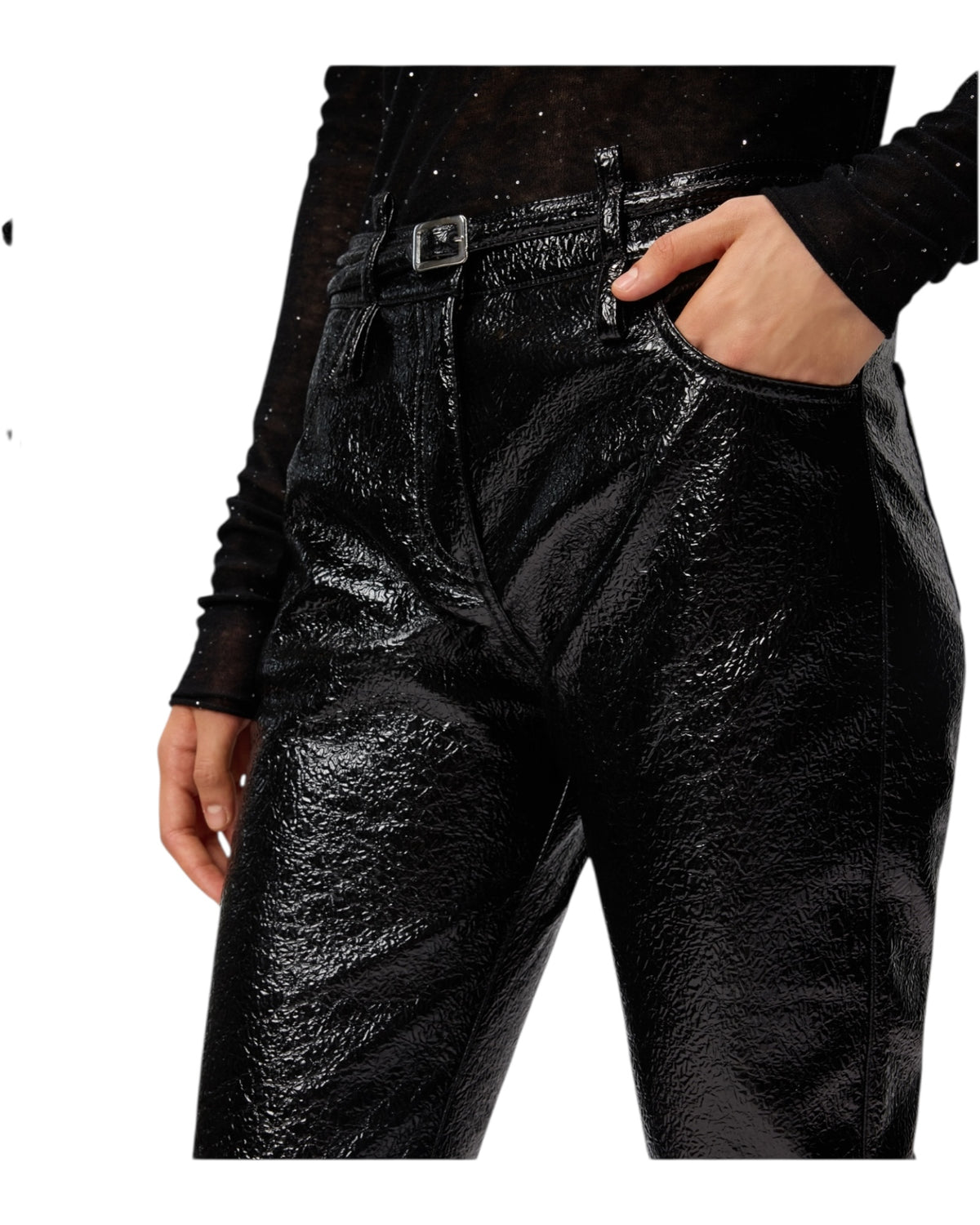 Παντελόνι με γυαλιστερή όψη και ζώνη ROCIO