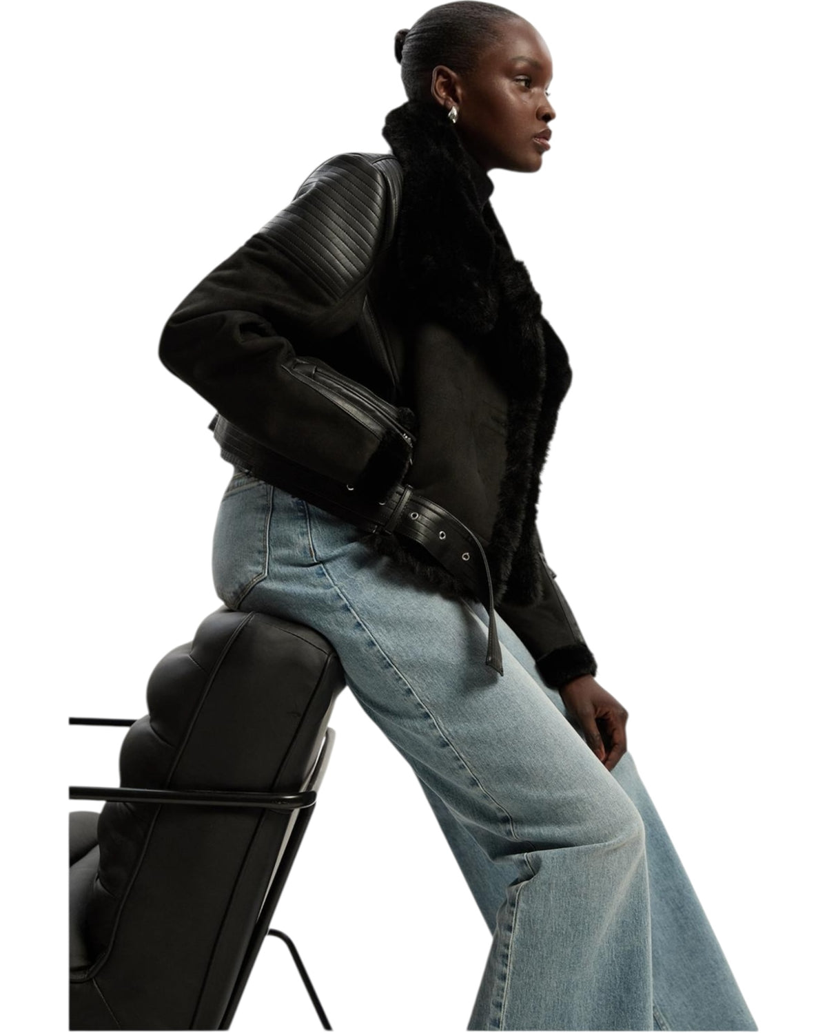 Crop biker με σχέδιο shearling