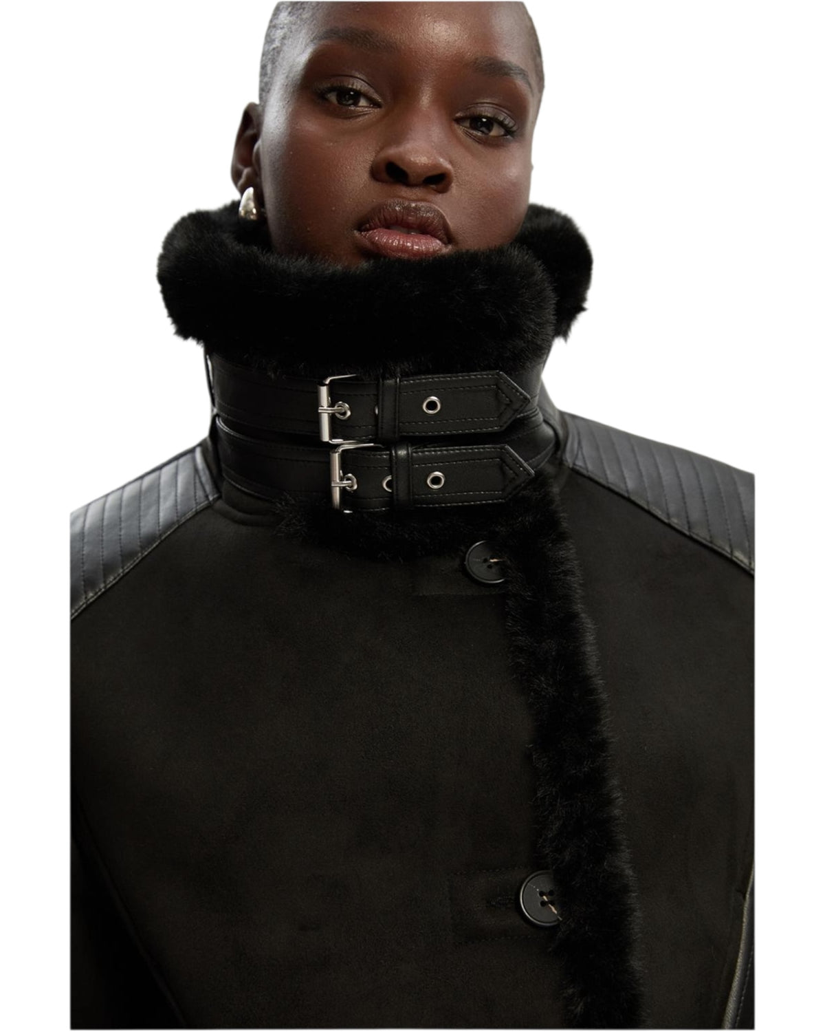 Crop biker με σχέδιο shearling