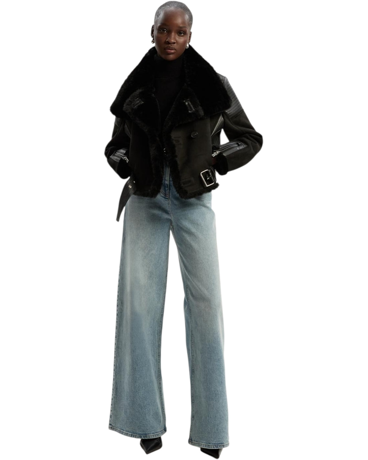 Crop biker με σχέδιο shearling