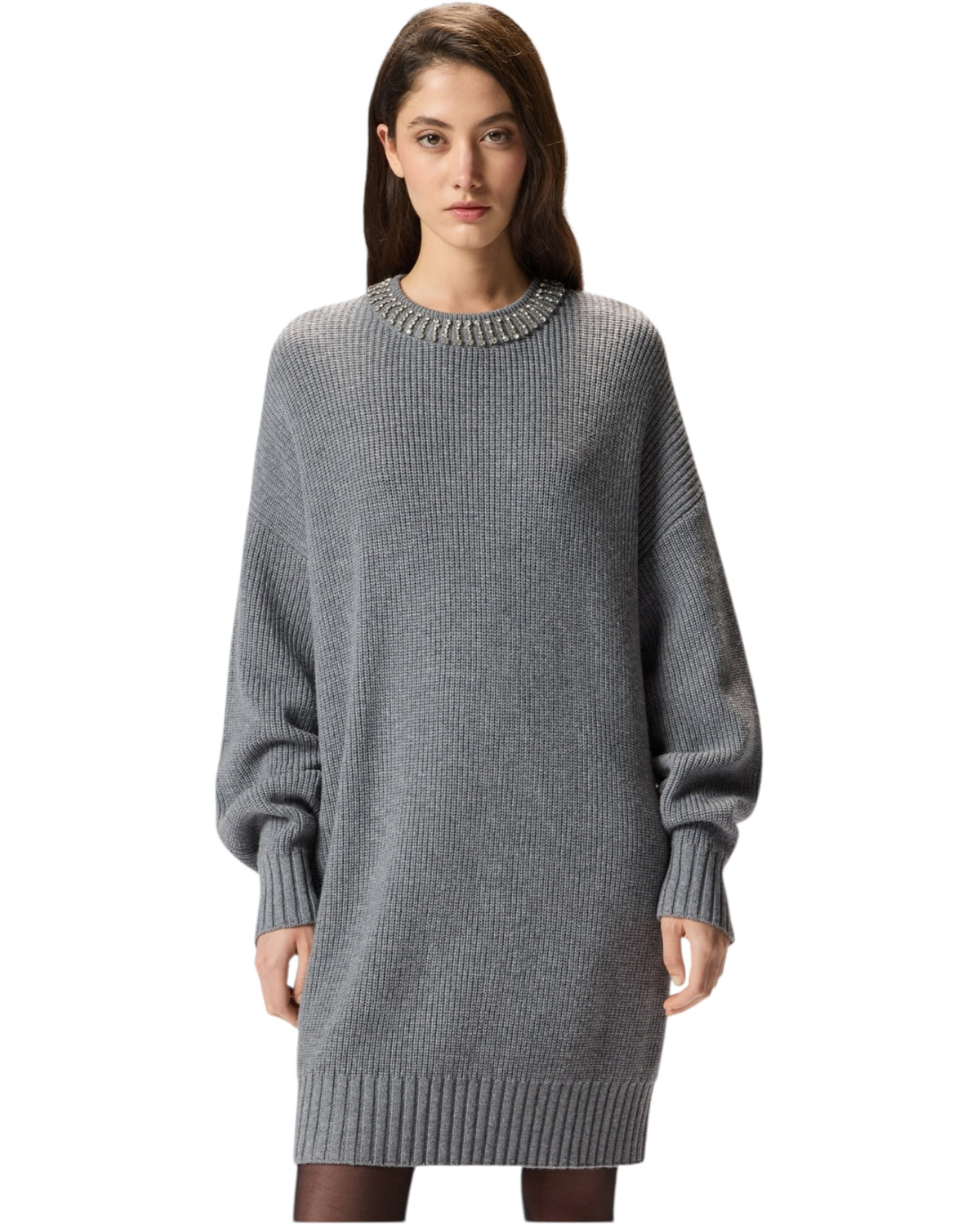 Πλεκτό φόρεμα με λαιμόκοψη με στρας ASK