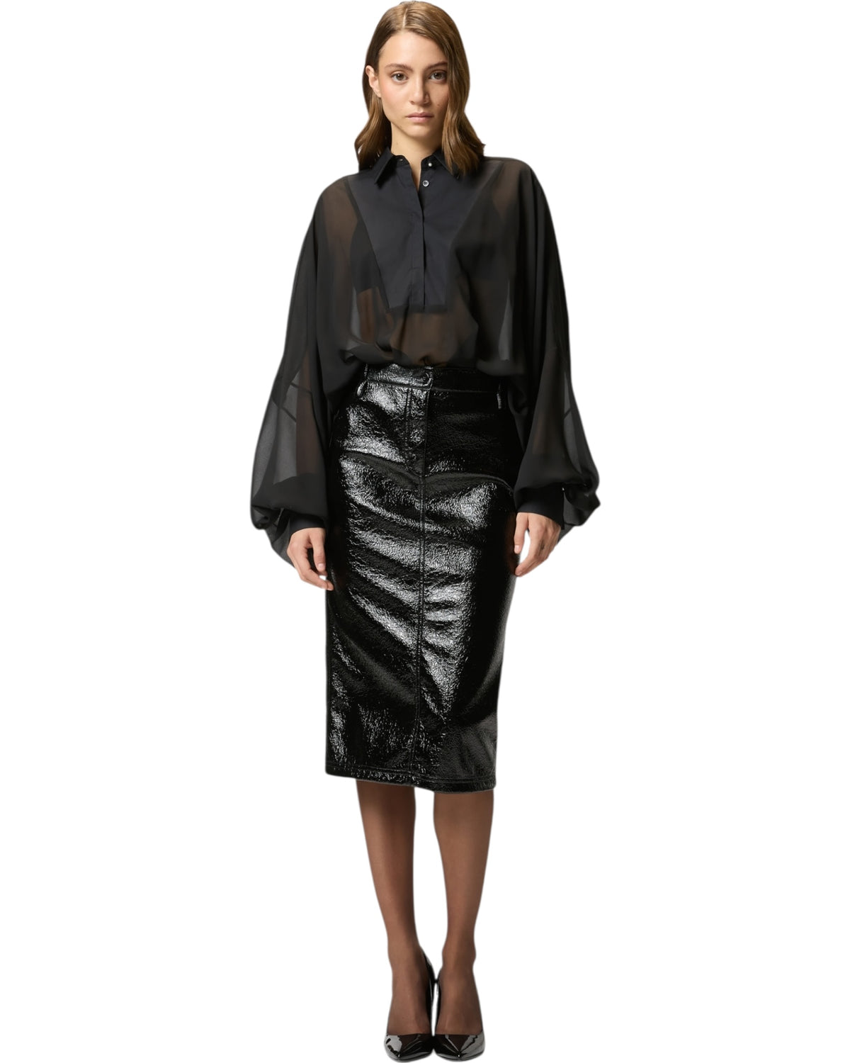 Midi φούστα με γυαλιστερή όψη και ζώνη RAIMUNDA