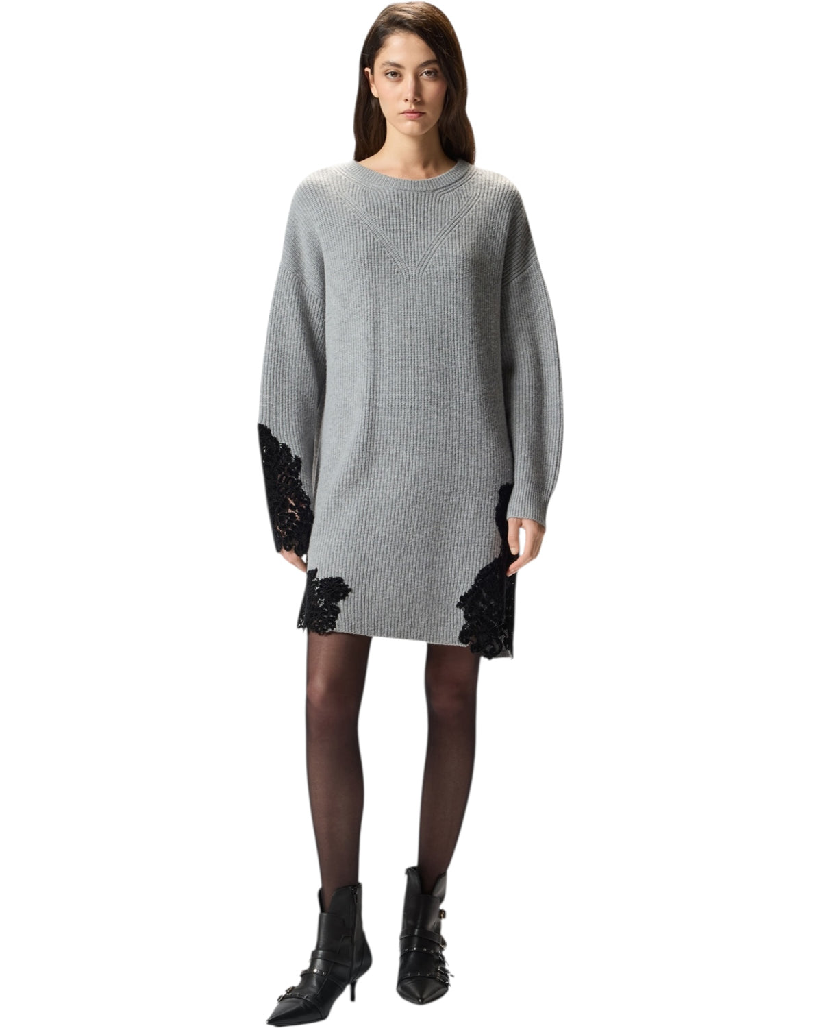 Mini πλεκτό φόρεμα με δαντέλα VALLEDAOSTA