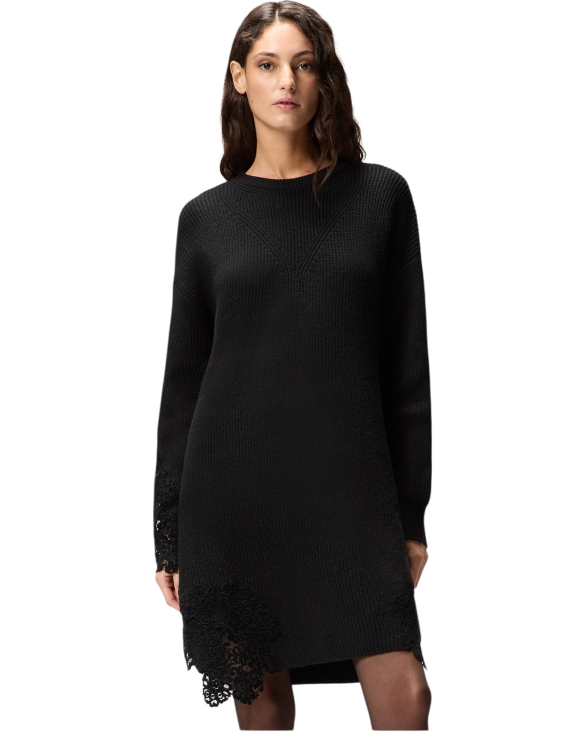 Πλεκτό mini φόρεμα με δαντέλα VALLEDAOSTA