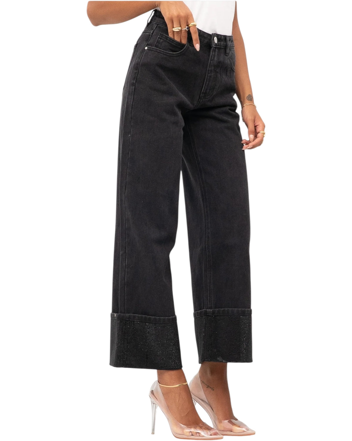 Τζιν παντελόνι με στρας στο τελείωμα