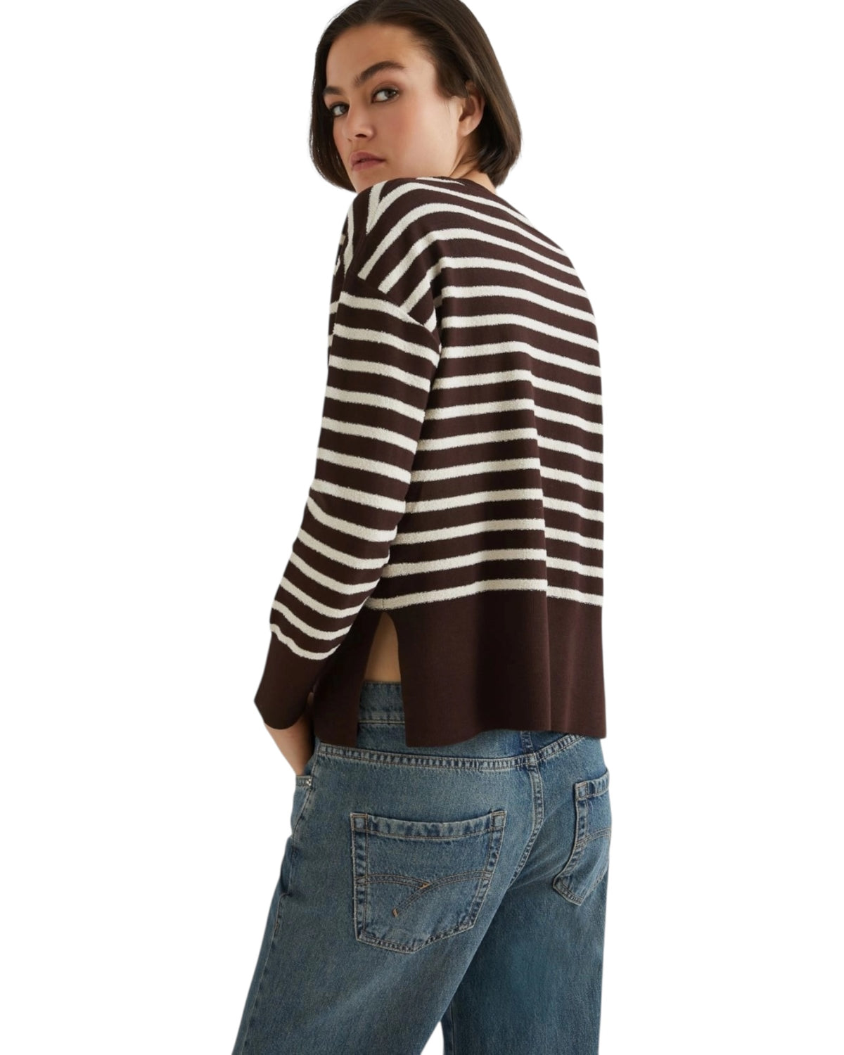 Ριγέ μπουκλέ πουλόβερ TEXAS