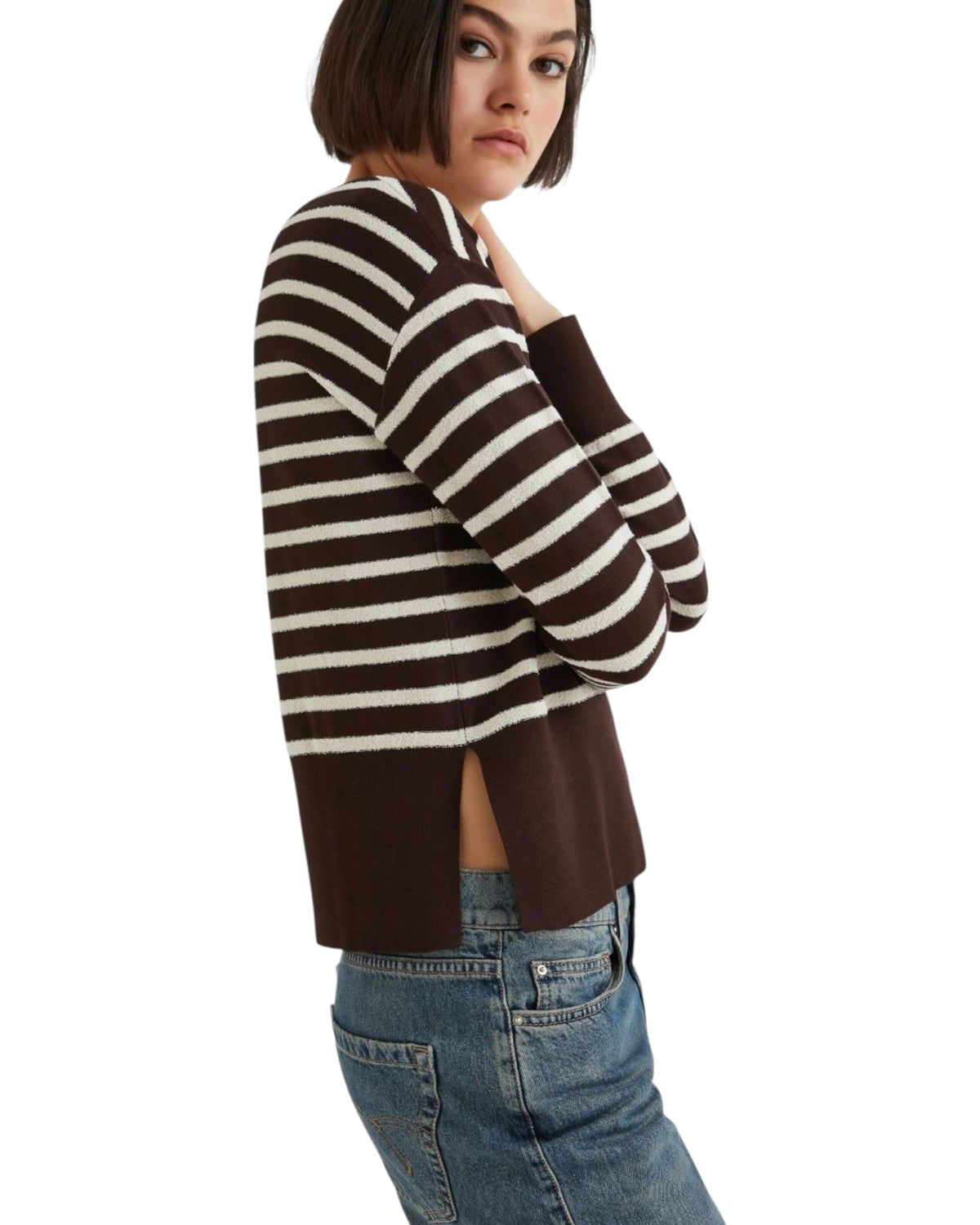 Ριγέ μπουκλέ πουλόβερ TEXAS