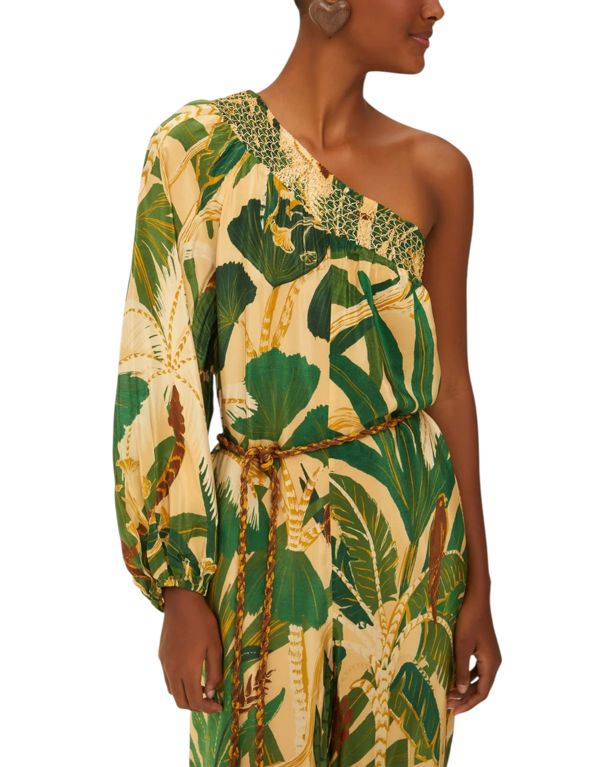 Ολόσωμη φόρμα με έναν ώμο με tropical print