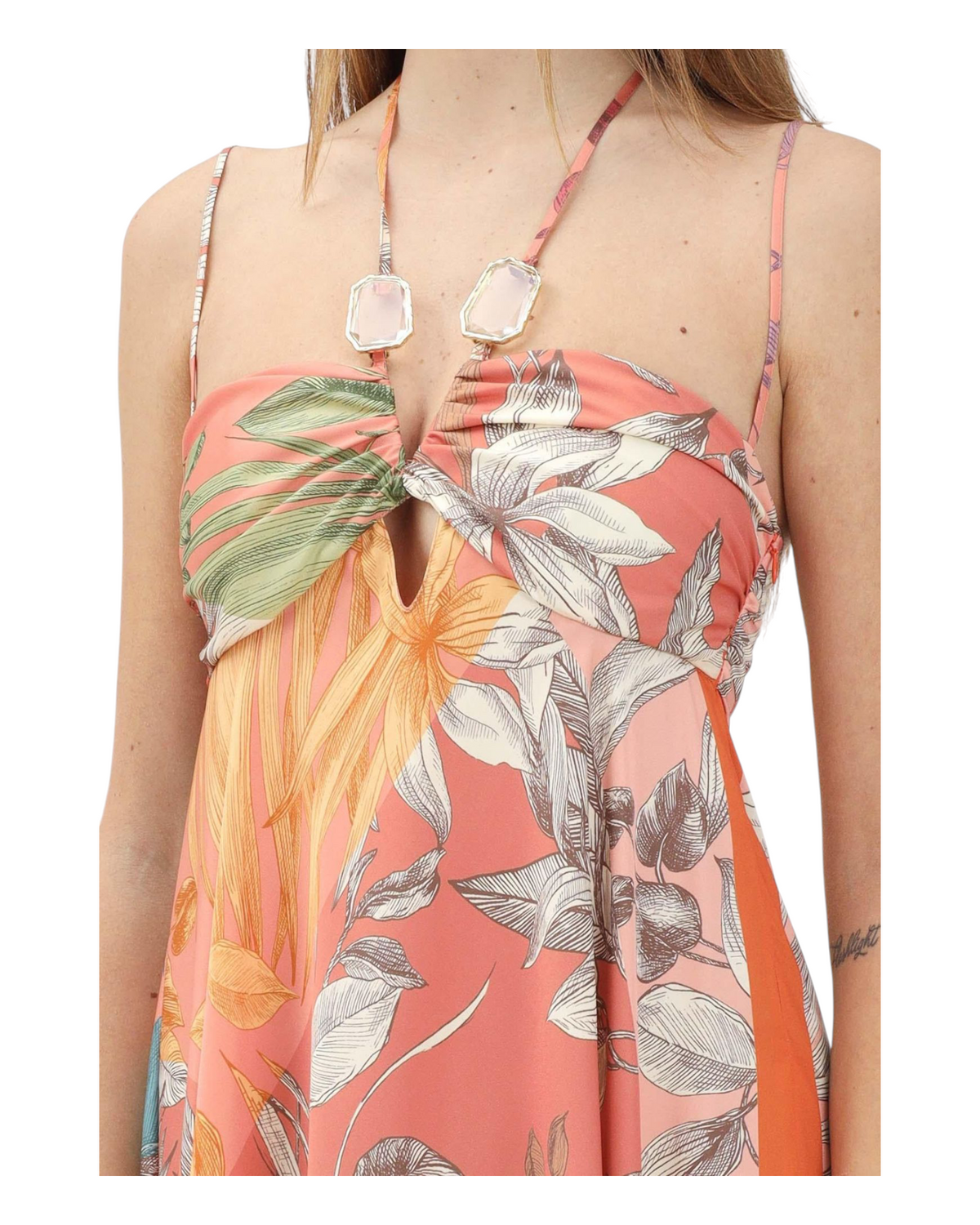 Πολύχρωμο φόρεμα με τροπικό τύπωμα