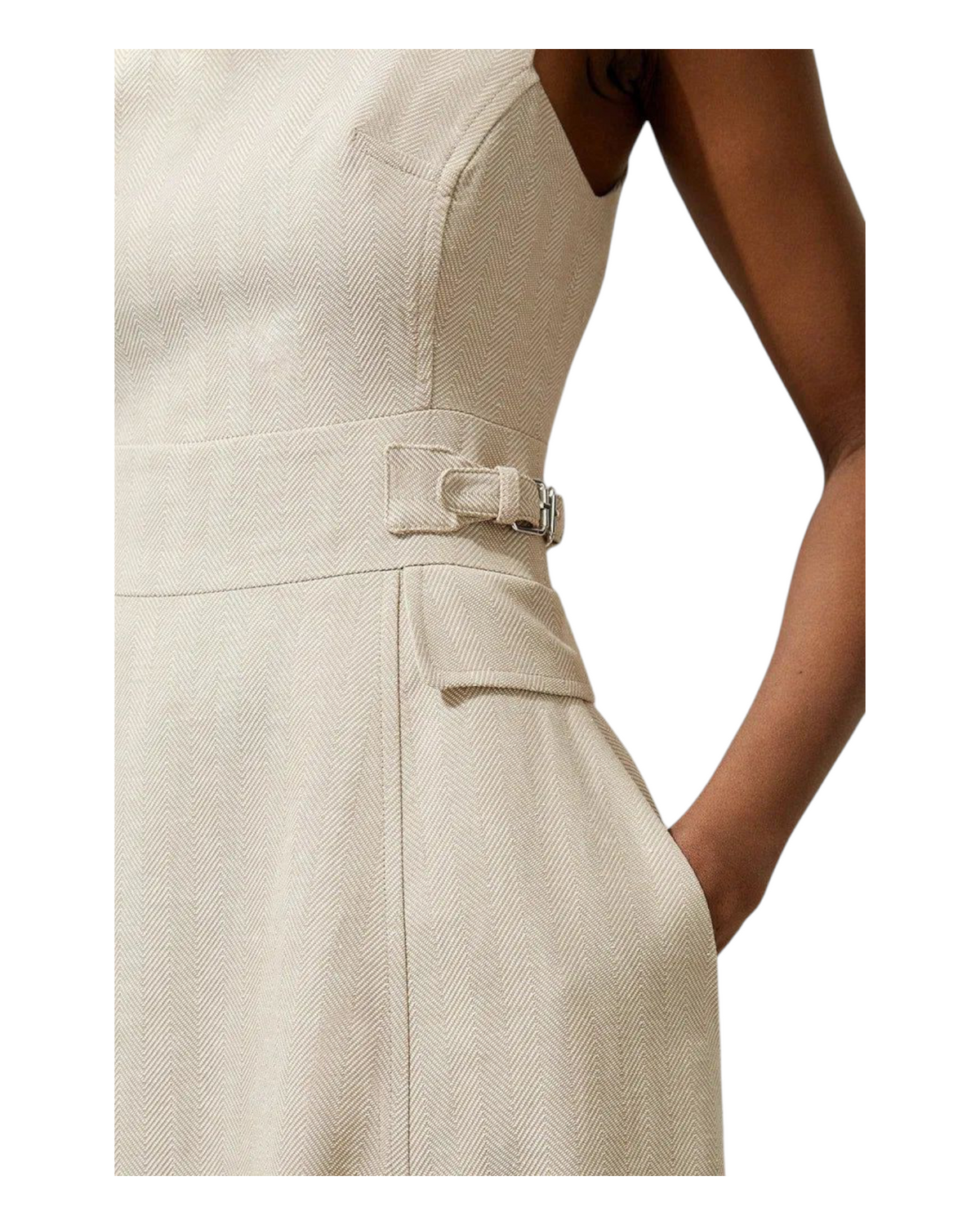 Φόρεμα Midi από λινό υψηλής ποιότητας με λεπτομέρεια στη μέση